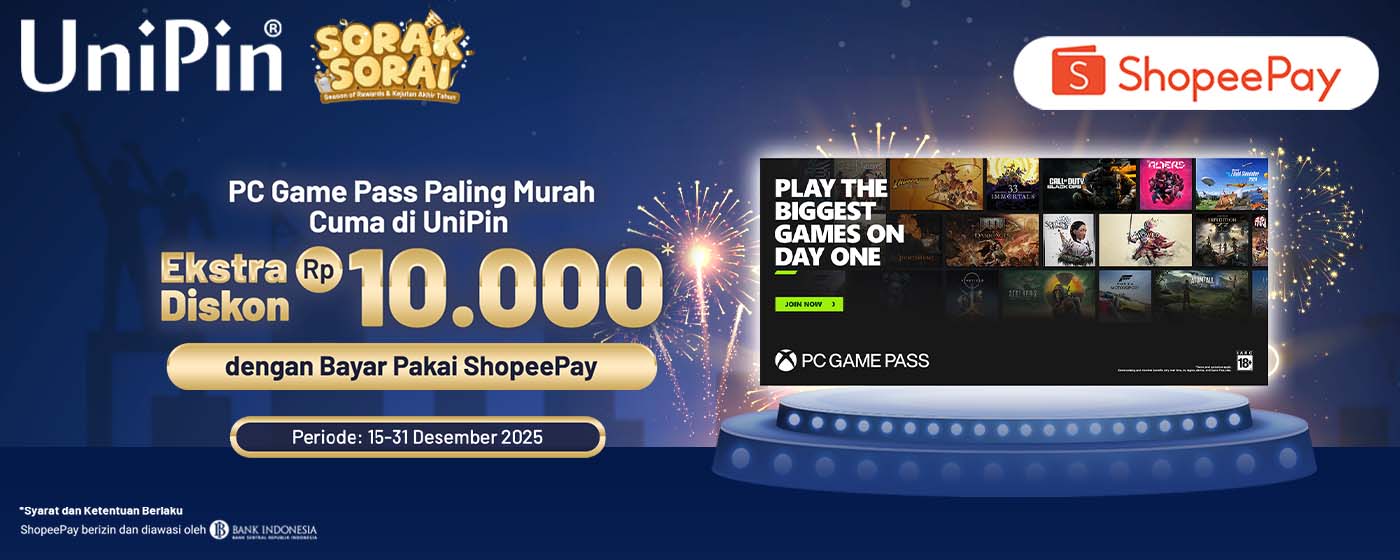 Main Ratusan Game PC Lebih Hemat! Nikmati Diskon Rp10.000 dengan Beli PC Game Pass di UniPin Pakai ShopeePay!